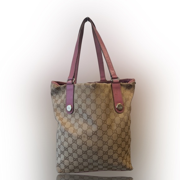 Gucci Handbags - GUCCI Shoulder Tote Canvas Charmy Bag GG Brown/Pink Canvas Leather